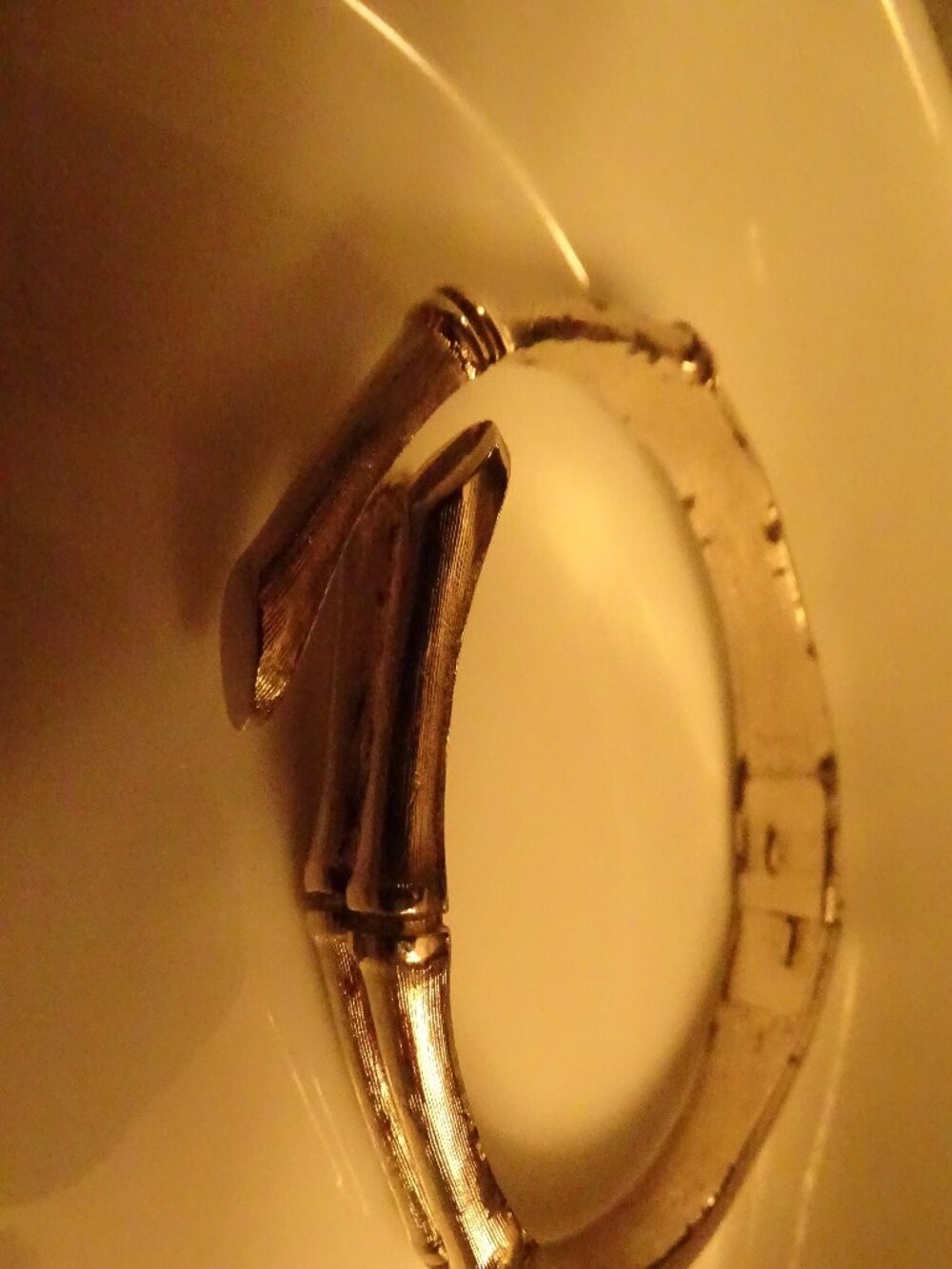 Vintage Silver Tone Bamboo Bypass Hinged Clamper Bangle Bracelet Brushed Finish